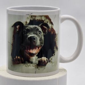 Cute Pitbull Puppy Chewed his way through the wall of the mug. 11 oz mug - Woof-Craft, Woof Craft